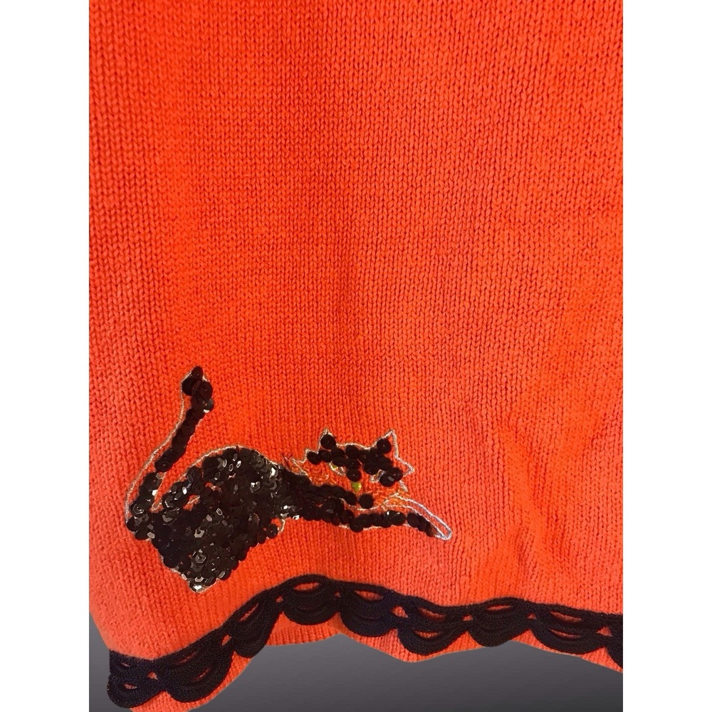 Vintage 90s Studio Treats Sequined Halloween Theme Vest Black Scaredy Cat Large - Picture 6 of 6